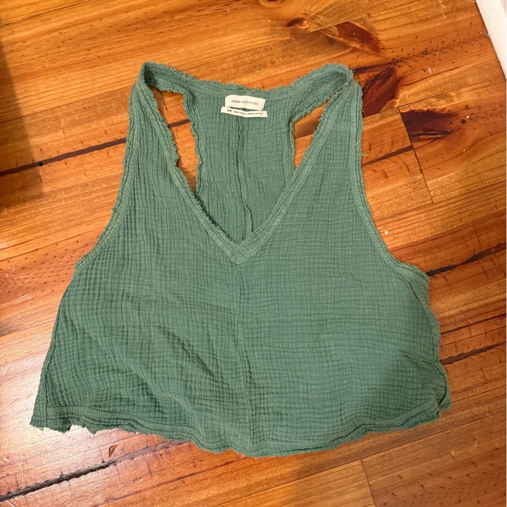 Urban Outfitters Green Gauze Crop Tank Top